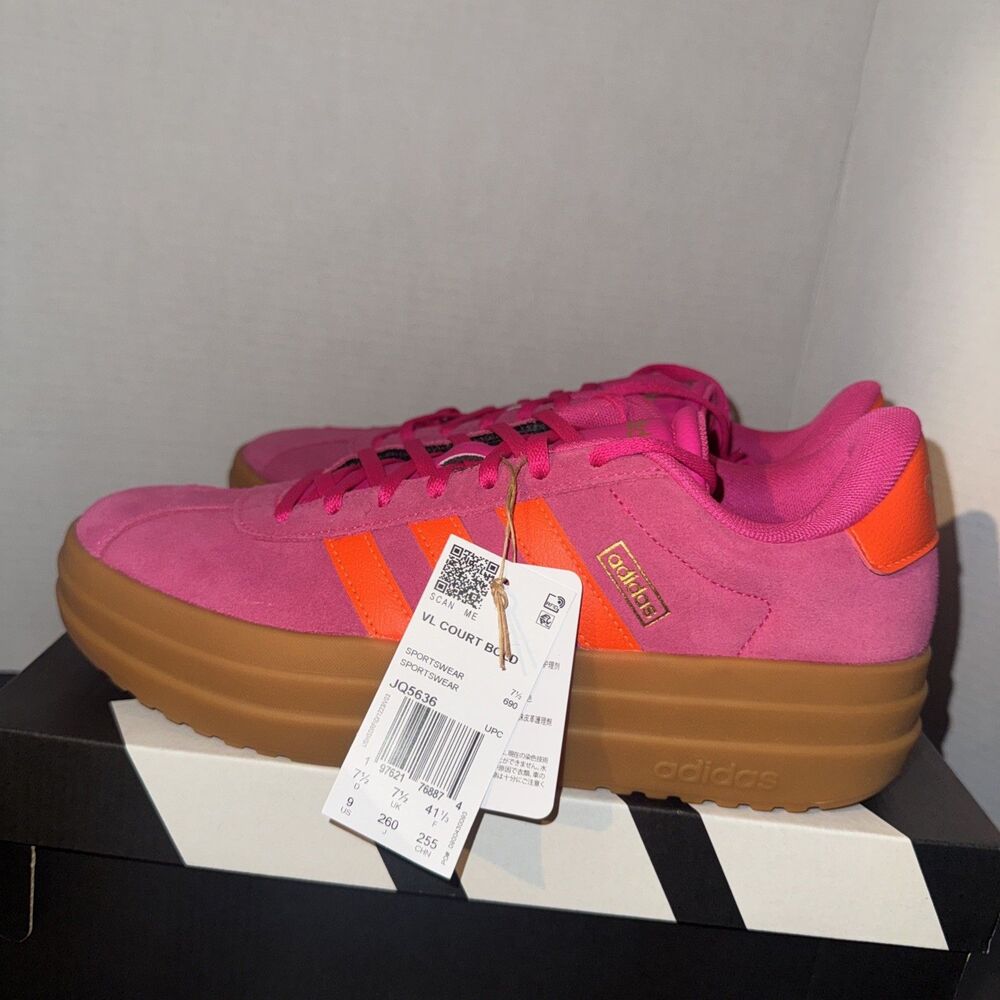Size 9 Woman Adidas VL Court Bold Shoes Shock Pink Sneakers JQ5636 - Picture 3 of 7
